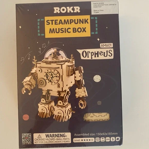 ROKR Steampunk Music Box Kit – Orpheus Robot DIY Wood Puzzle (New & Sealed) - Picture 1 of 4